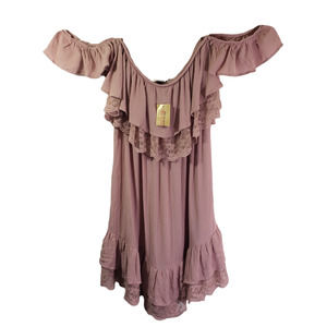 AMERICAN RAG Medium Pink Solid Summer, Lace, Off-Shoulder, Shift Dress NWT